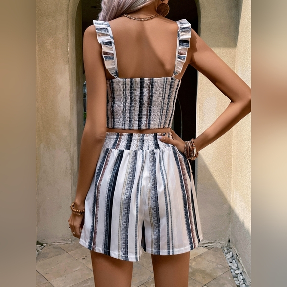 Smocked Ruffle Shoulder Top and Shorts Set. Hit The Like ♡ Button For SALE - Picture 2 of 3